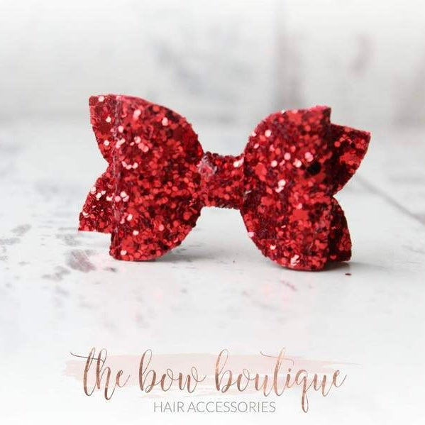 Red deluxe glitter bows - 3 Sizes