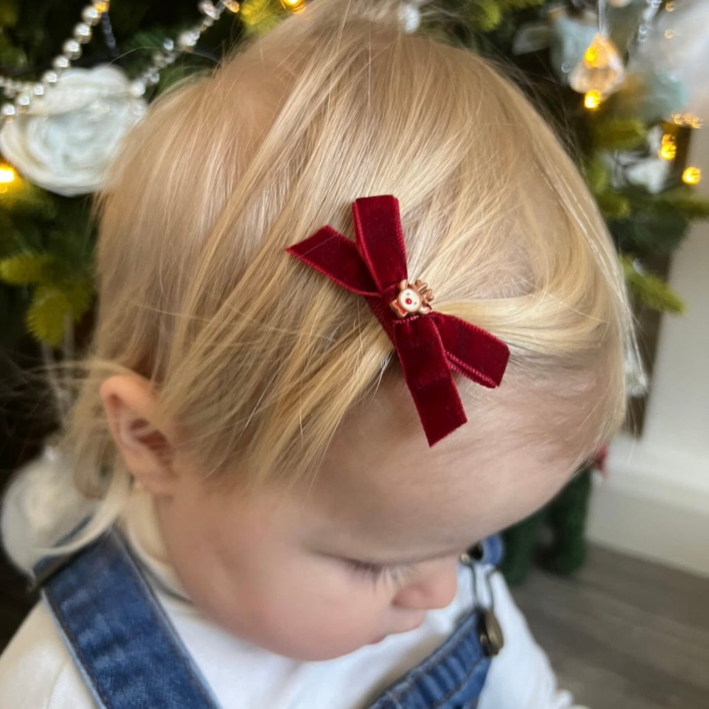 Christmas red reindeer velvet bow | Clip or headband
