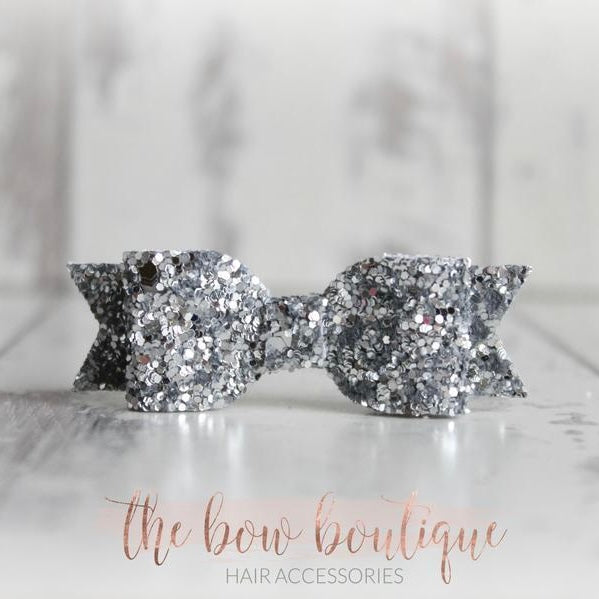 Silver small glitter bow | Clip or headband