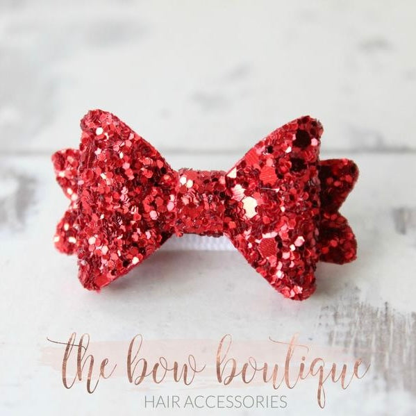 Red mini baby glitter bow clip