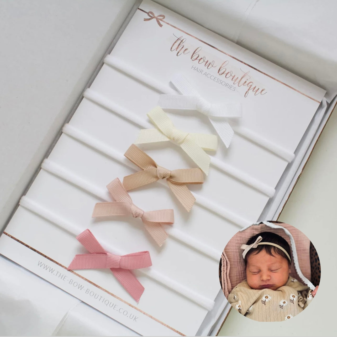 Hand tied neutral ribbon bow headband set