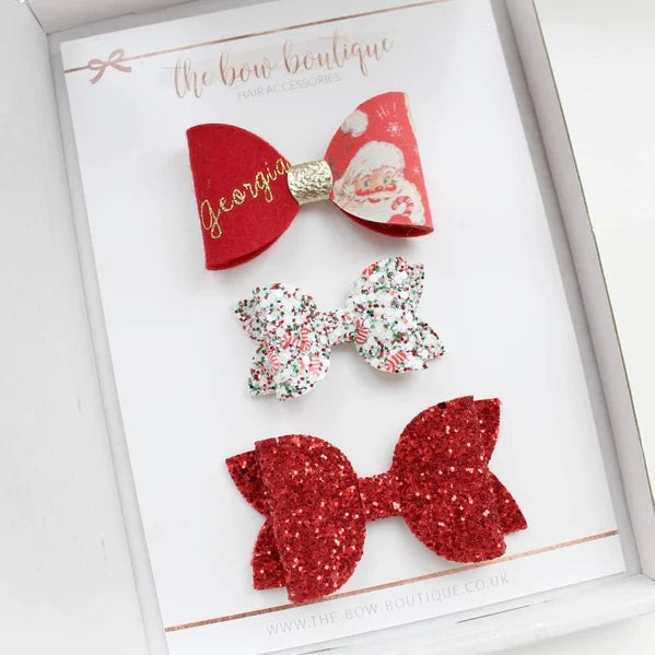 Personalised Santa bow set | Clip or headband