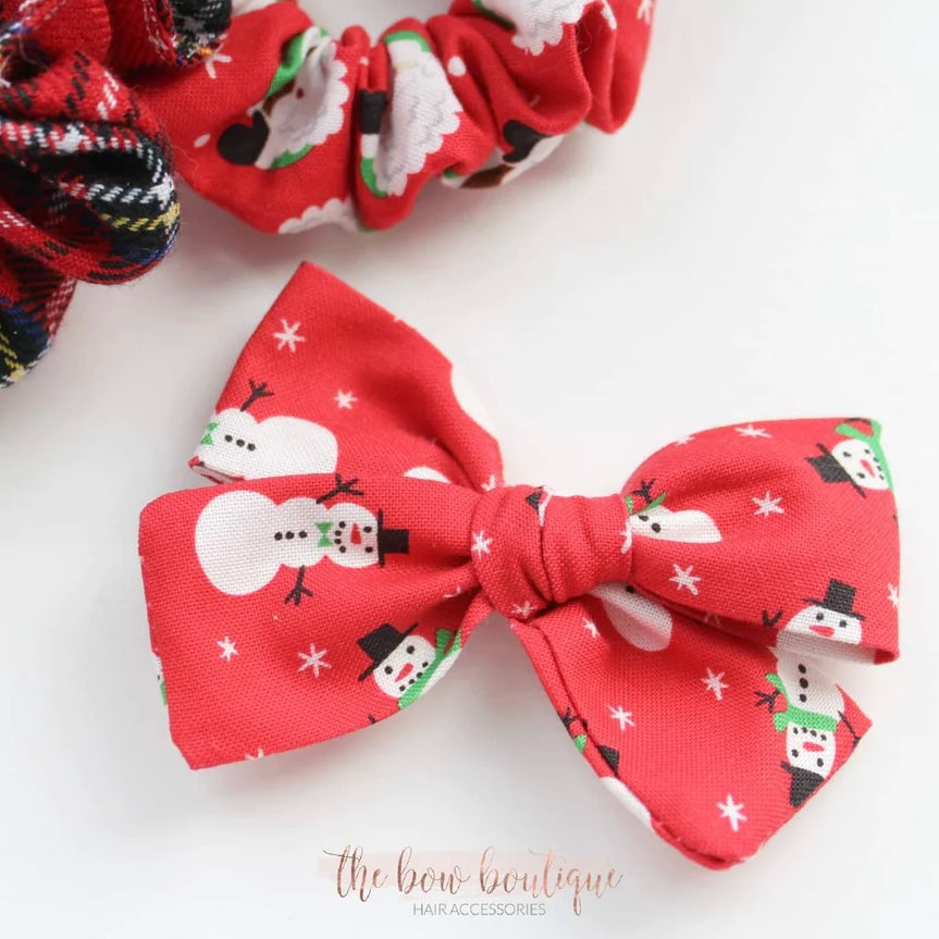 Christmas snowman mini sweetheart bow | Clip, headband or bobble