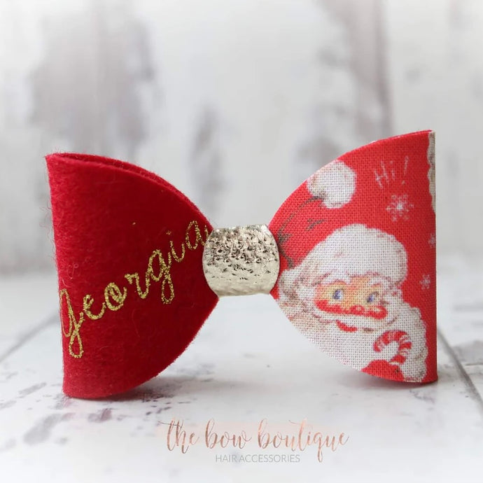 Retro santa glitter name bows