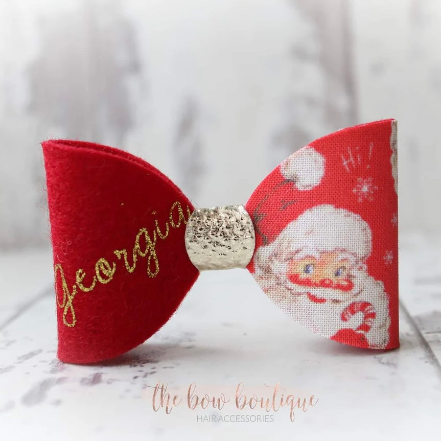 Retro santa glitter name bows