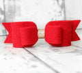 Red double felt gold centre bow | Clip or headband