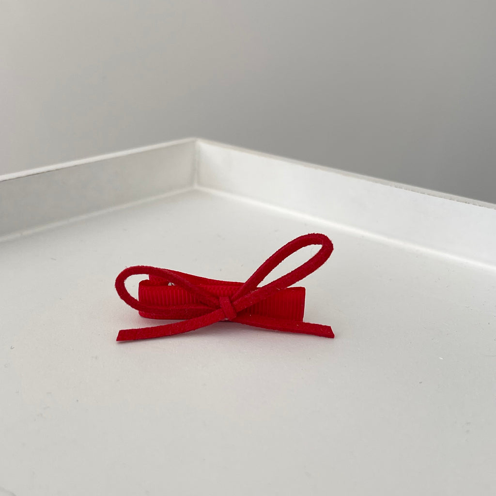Red mini suede bow | Clip or headband | 2 Sizes