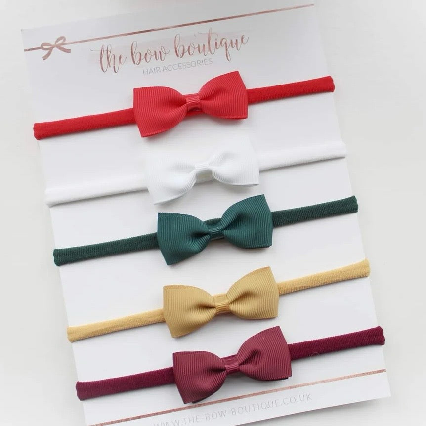 Festive pinch bow headband set