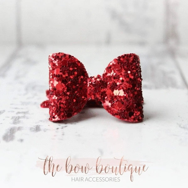 Red mini glitter bow clip