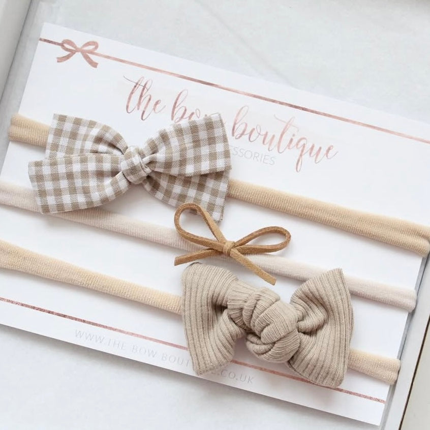 Neutral gingham headband set