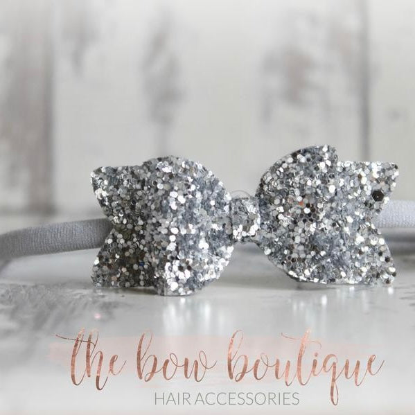 Silver small chunky glitter nylon headband