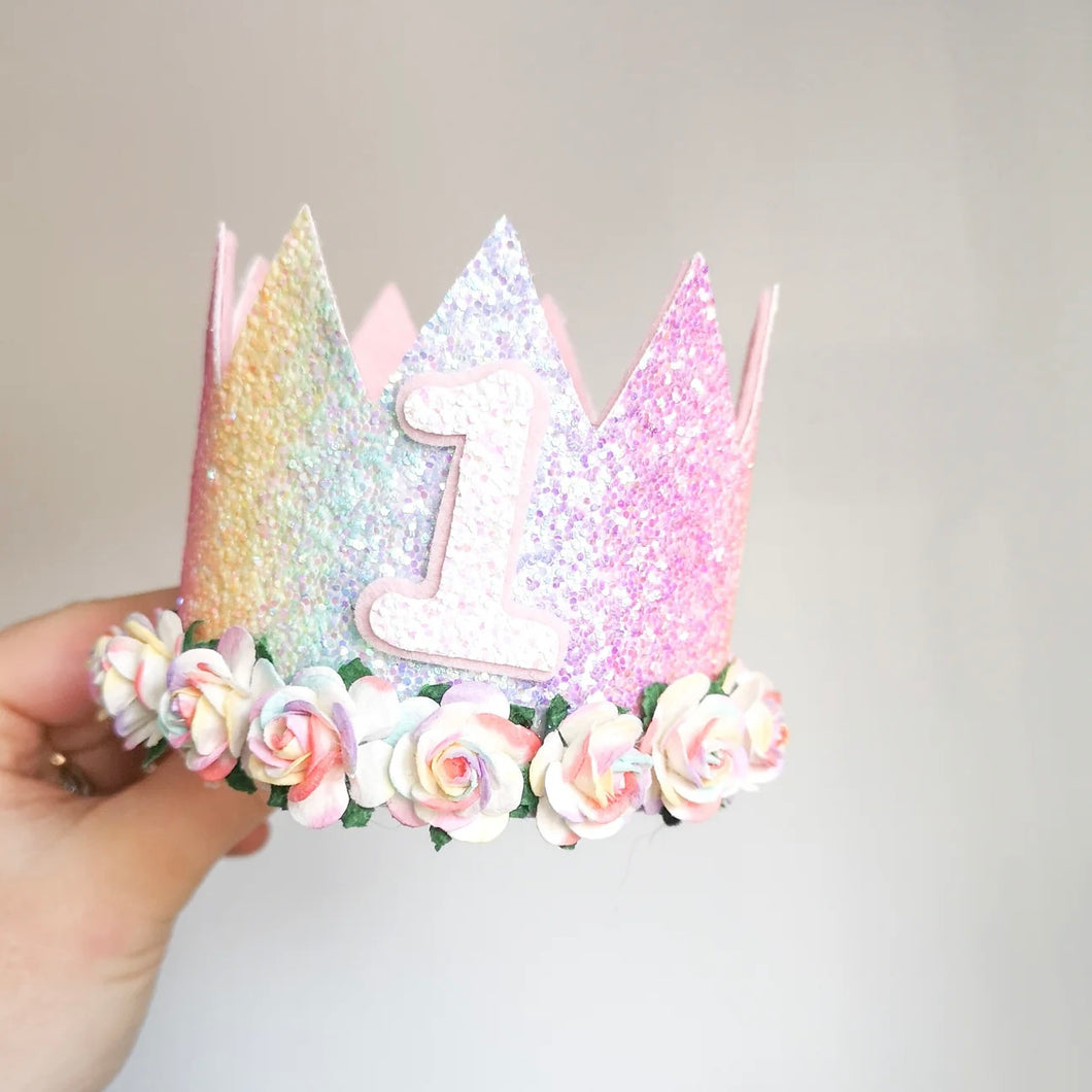Rainbow birthday crown headband