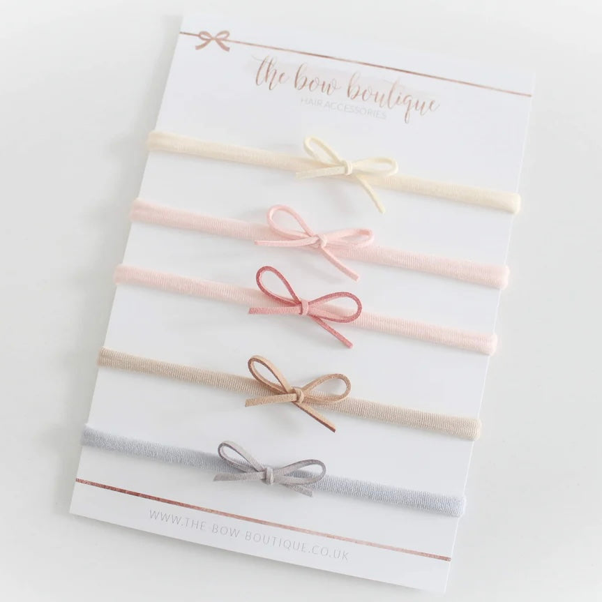 Petite neutral suede bow headbands