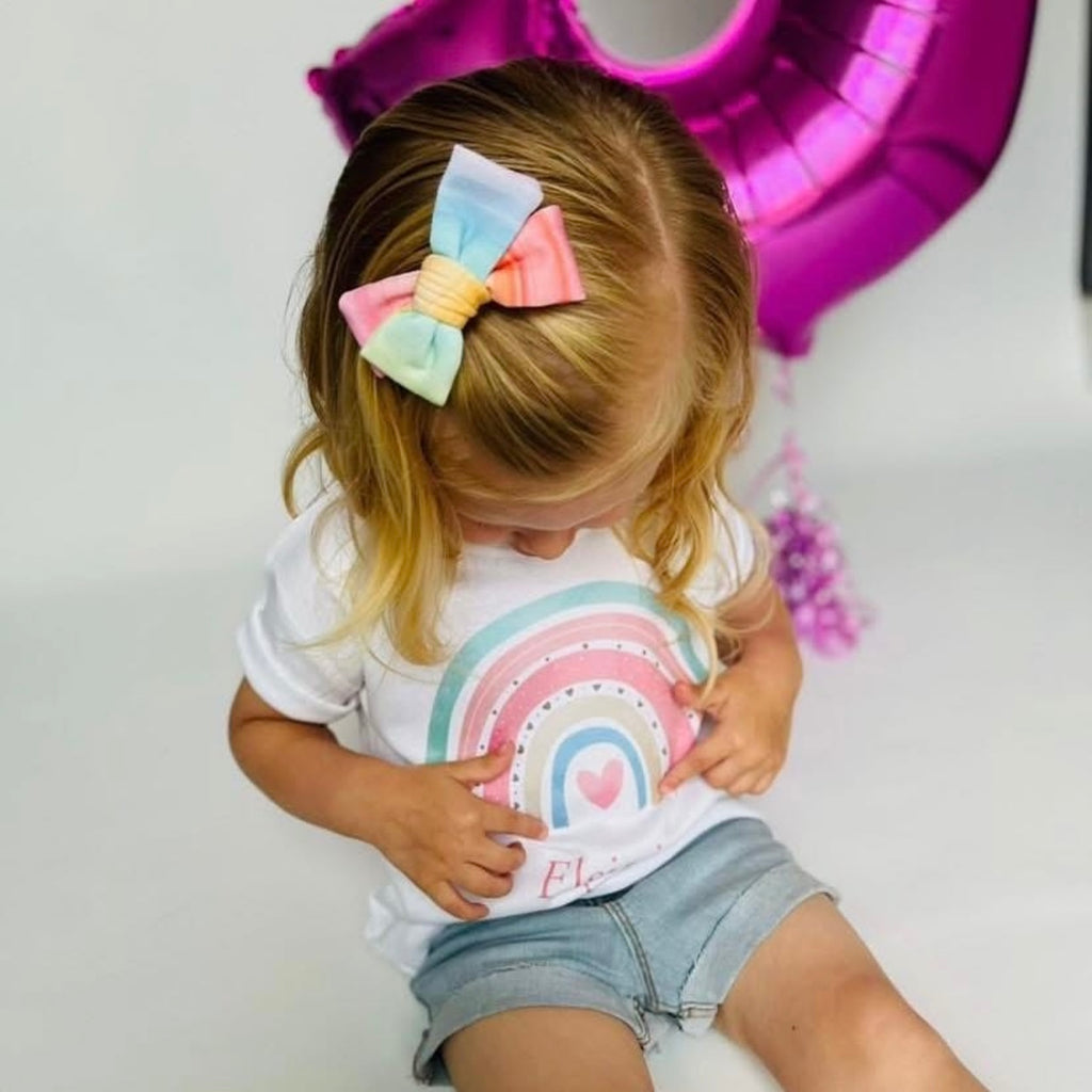 Rainbow mini sweetheart bow | Clip, headband or bobble