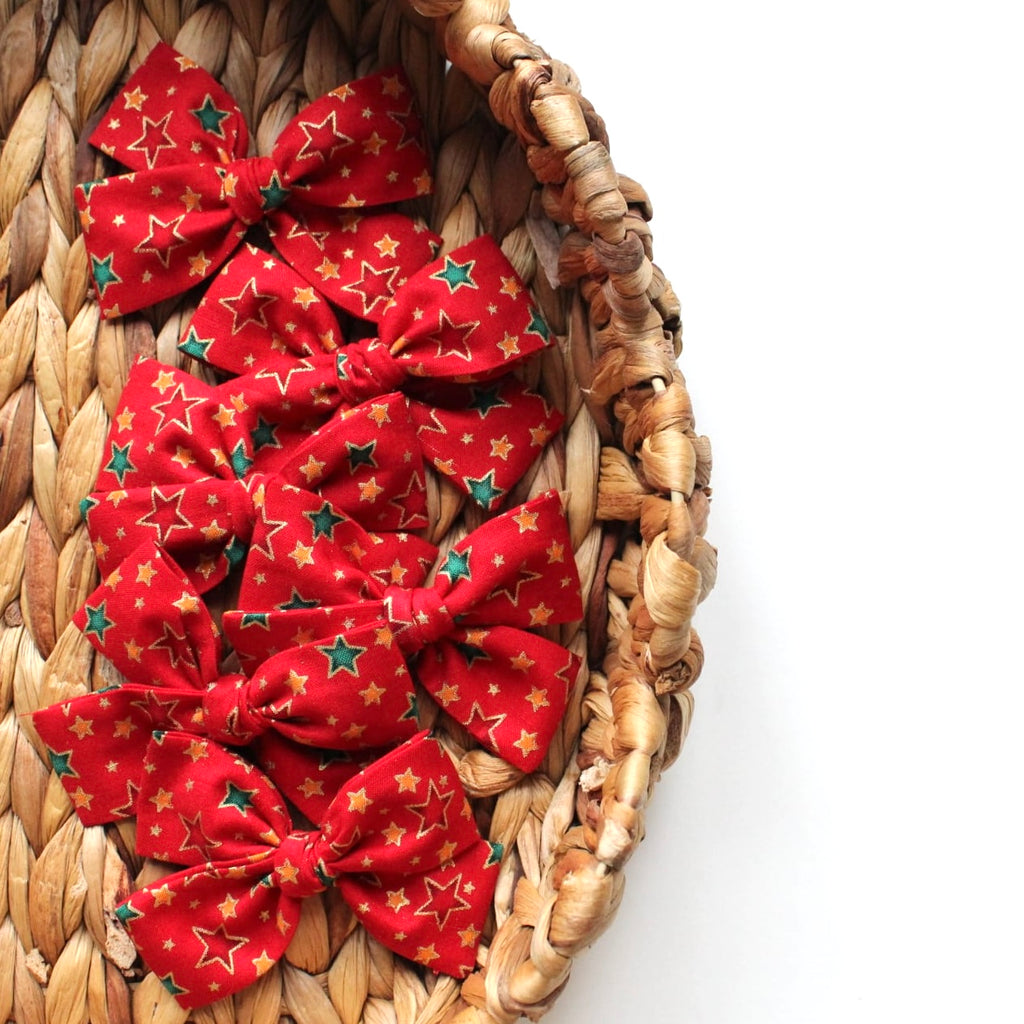 Red Christmas star mini sweetheart bow | Clip, headband or bobble
