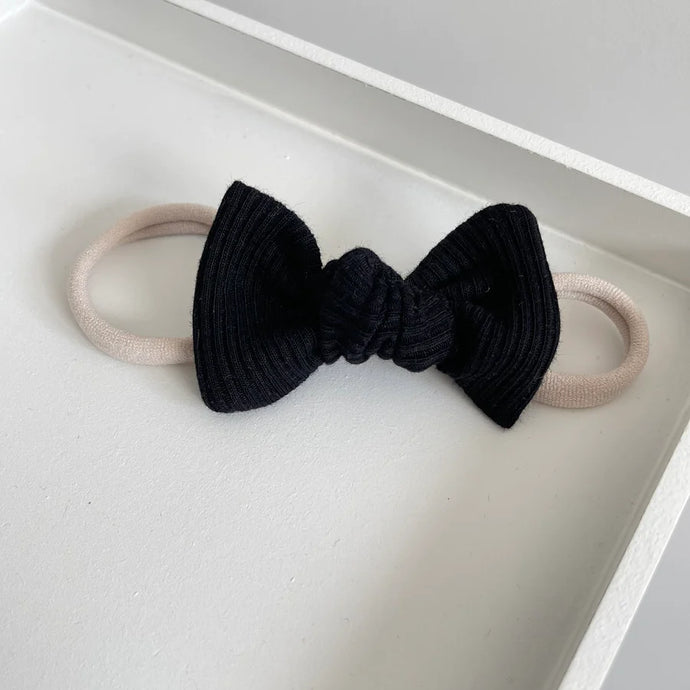 Halloween black jersey ribbed knot bows - Clip, headband or bobble