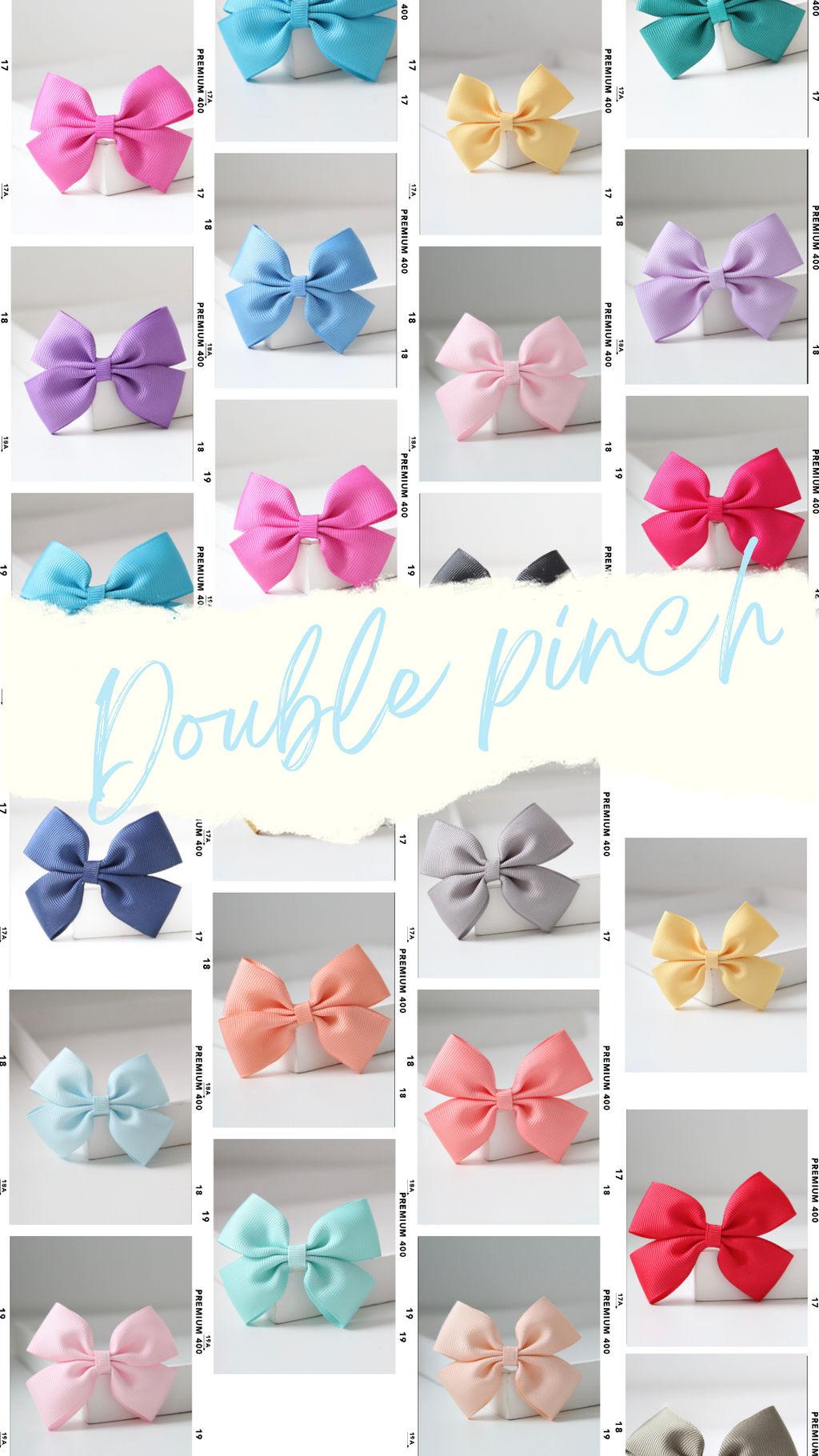 Double pinch ribbon bows | 32 colours | Clip or bobble