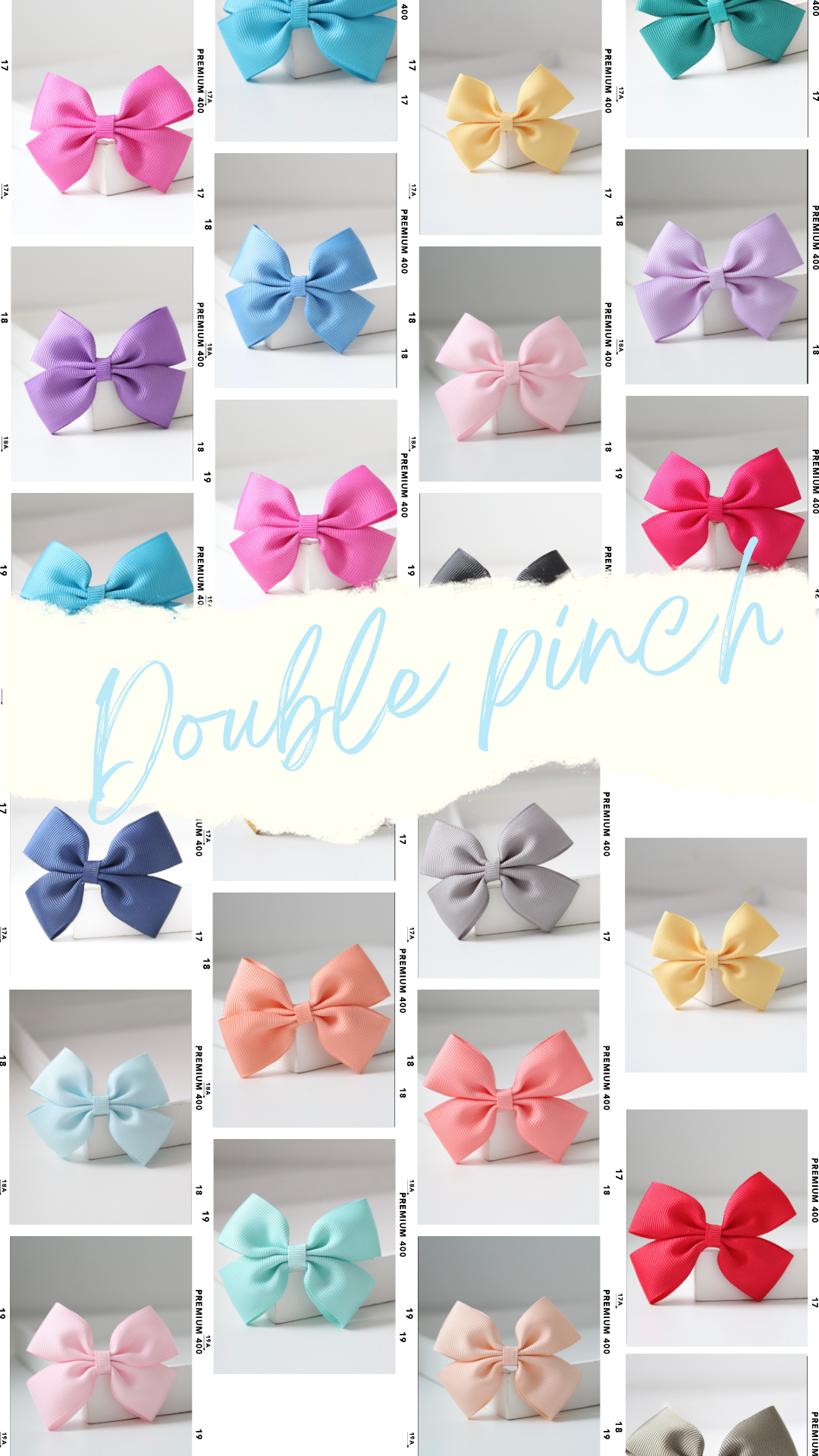 Double pinch ribbon bows | 32 colours | Clip or bobble