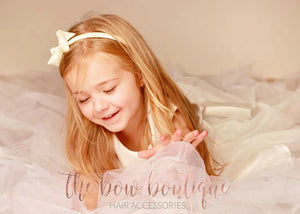 Cream ribbon bow alice band headband