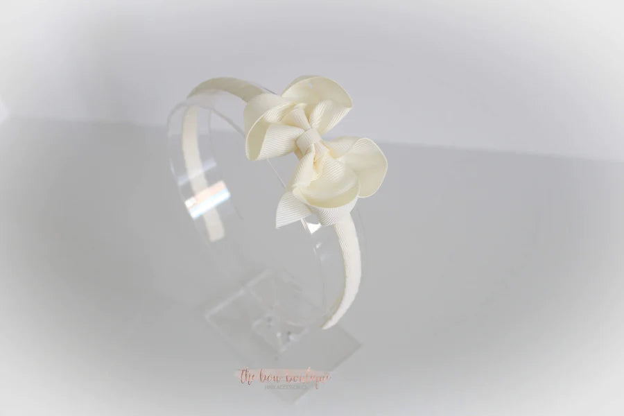 Cream ribbon bow alice band headband