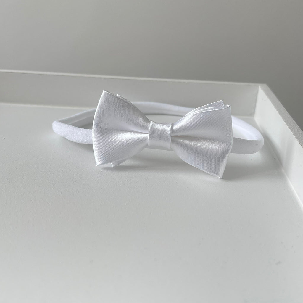 White satin bows | Clip or headband | Occasion
