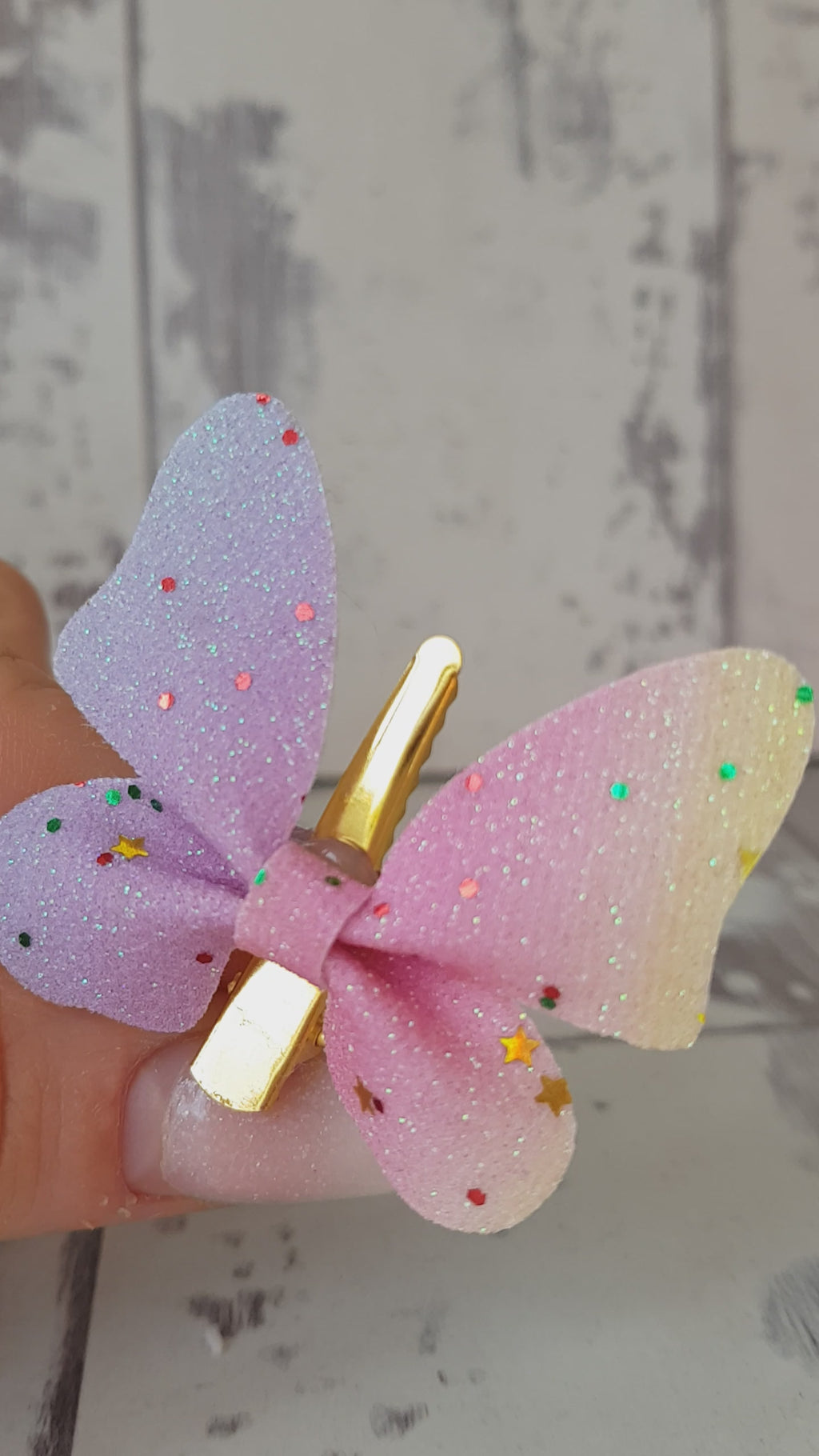 Pastel rainbow glitter butterfly clip | 2 Sizes