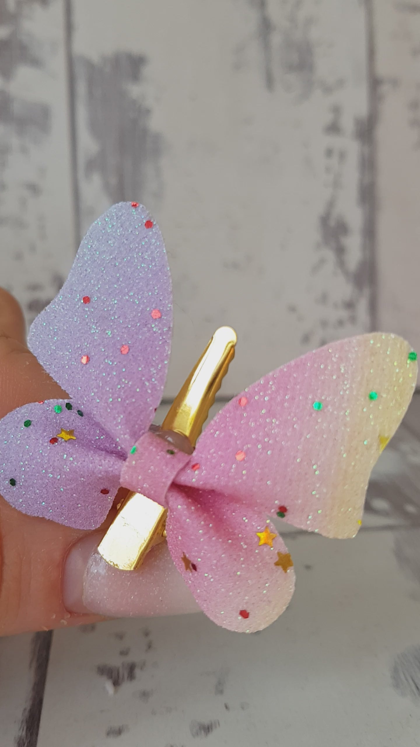Pastel rainbow glitter butterfly clip | 2 Sizes