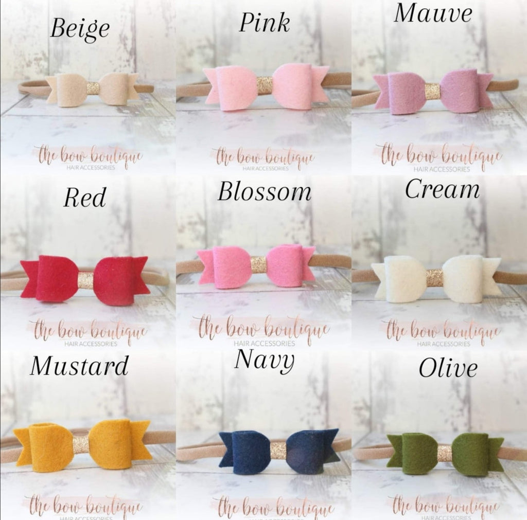 Small vintage bows with gold centre  | 12 Colours | Clip or headband
