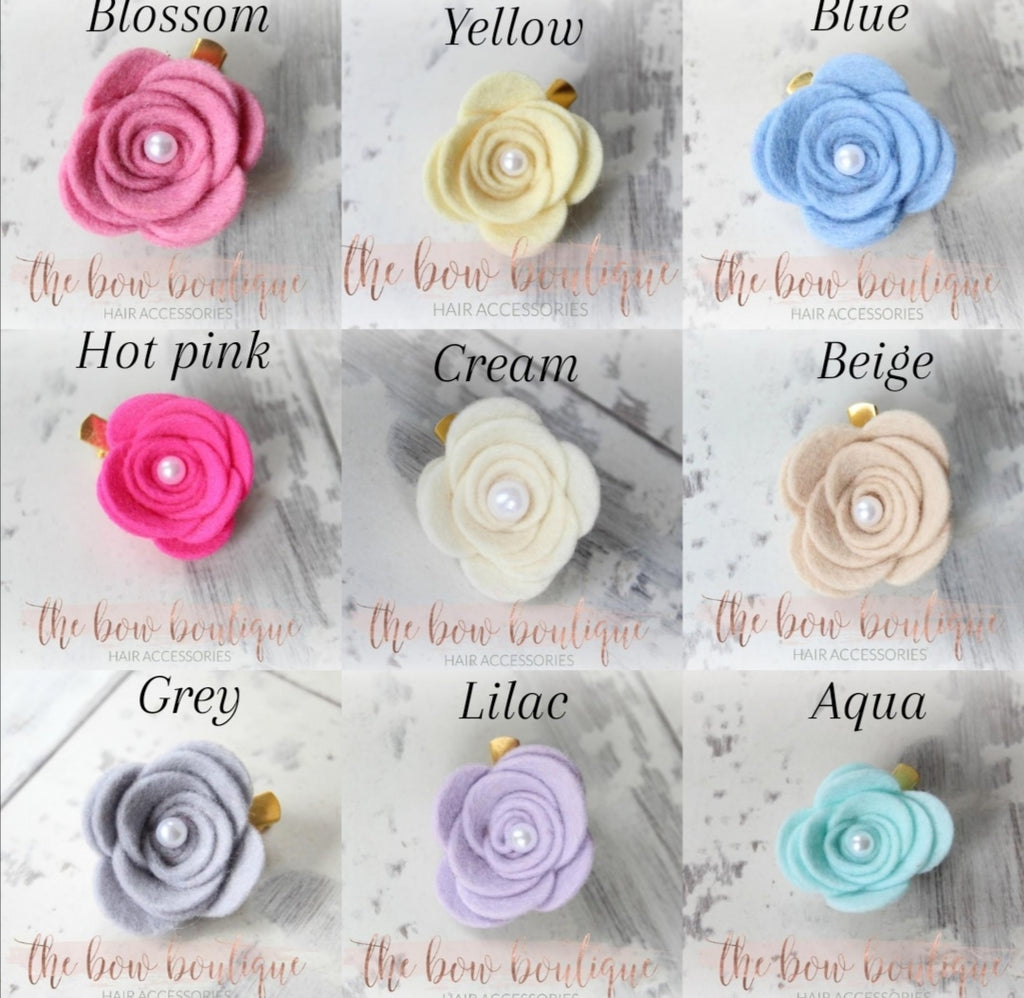 Large felt flower clips with pearl (26 Colours)