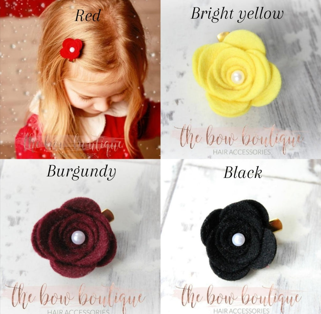 Large felt flower clips with pearl (26 Colours)