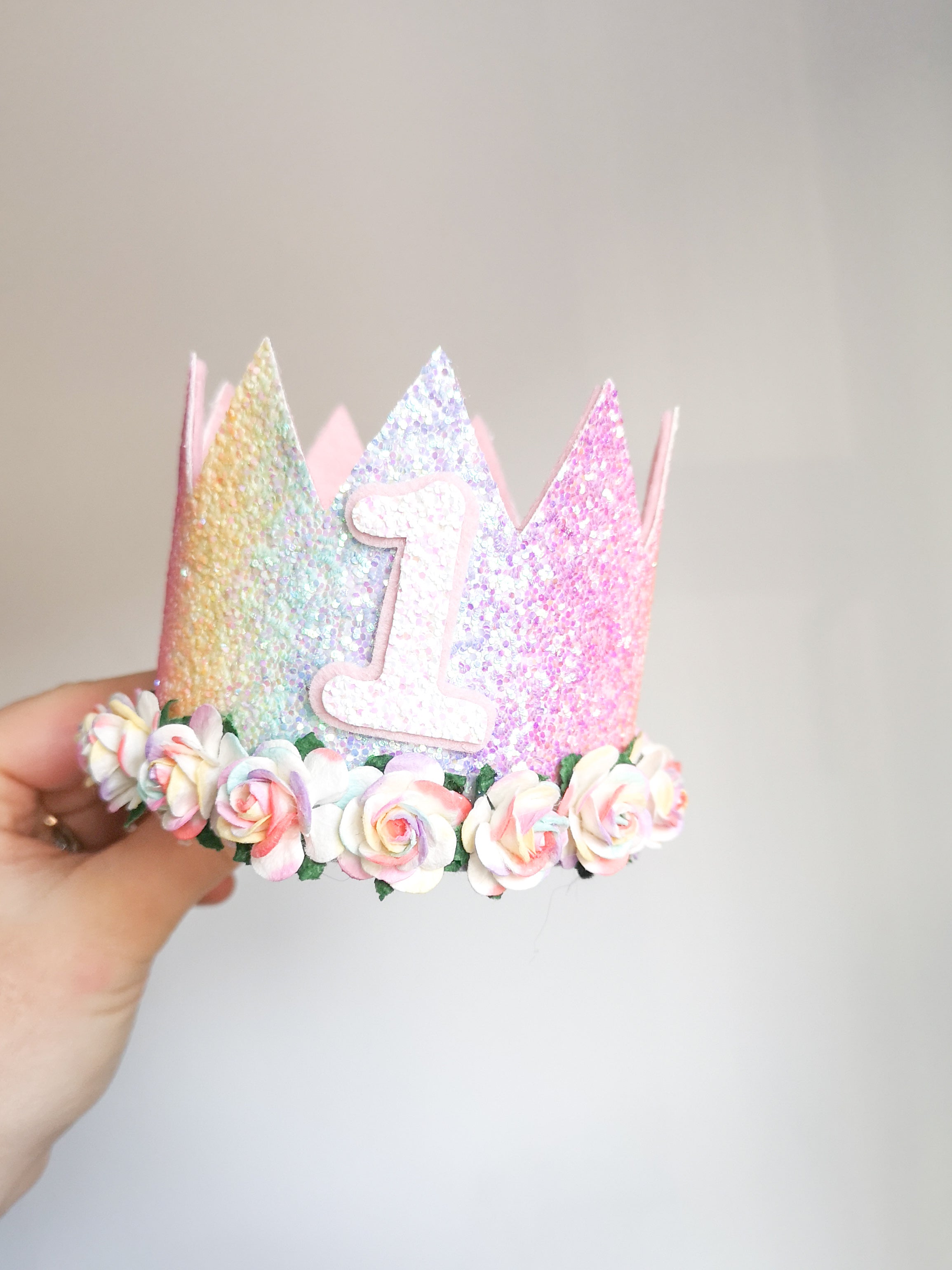 Rainbow birthday crown headband