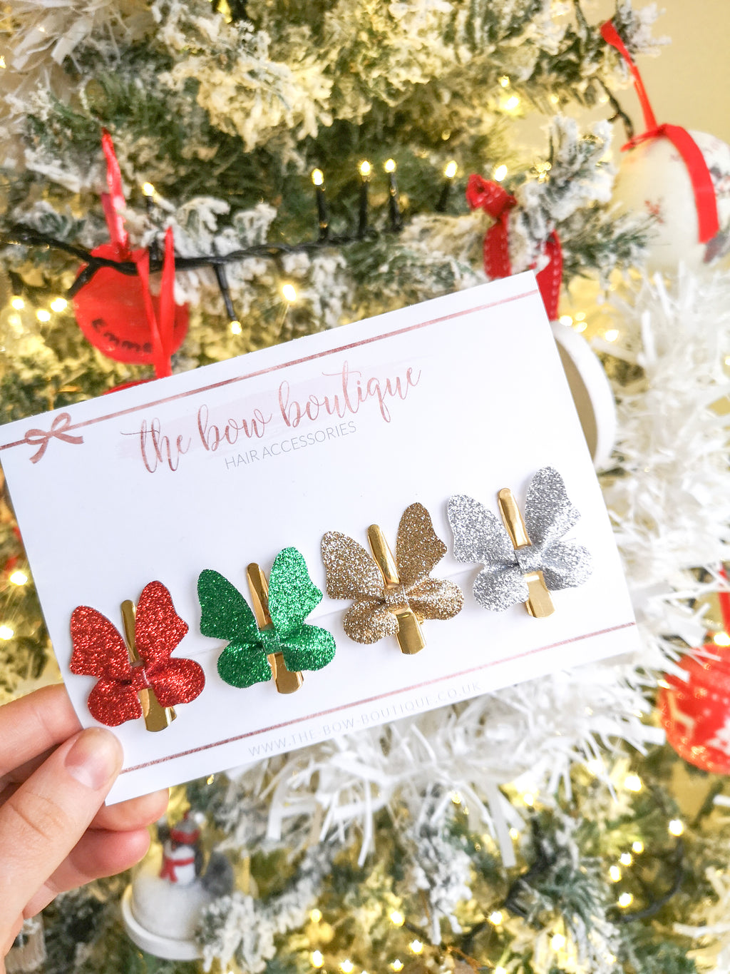 Christmas glitter butterfly clip set