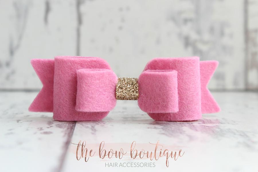Double felt bows with gold centre | 25 colours | Clip or headband