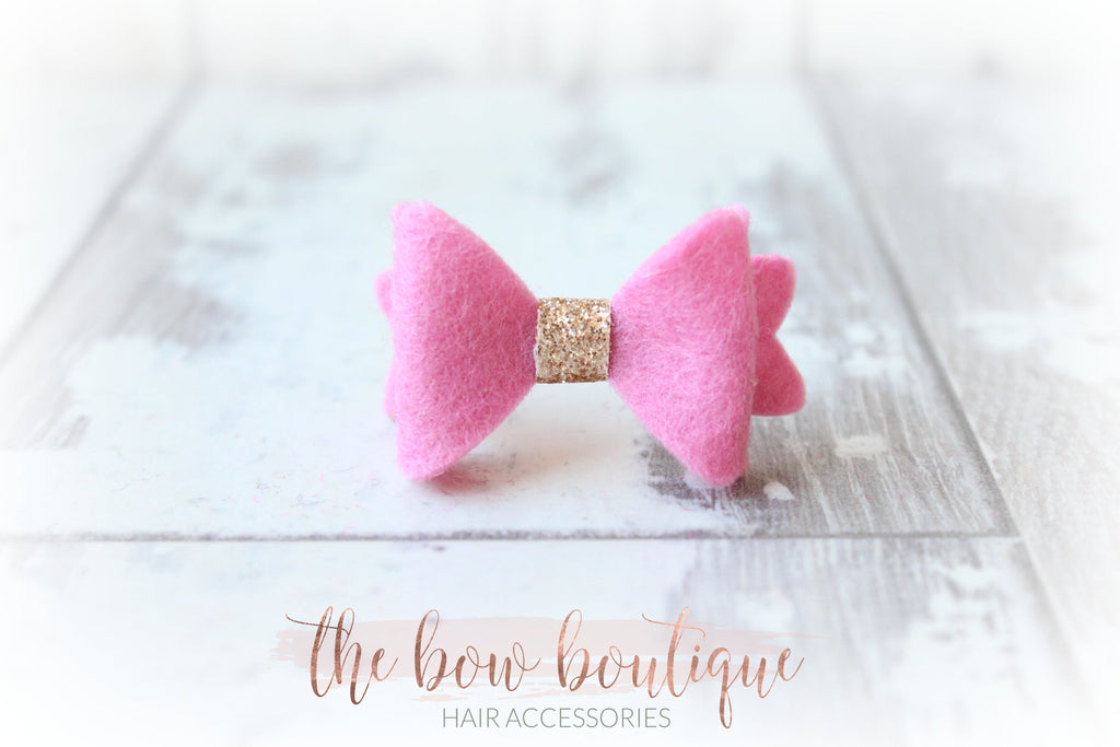 Mini baby felt gold centre bows | 25 Colours | Clip or bobble