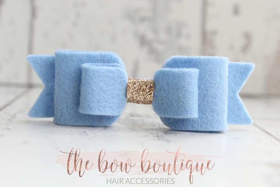 Double felt bows with gold centre | 25 colours | Clip or headband