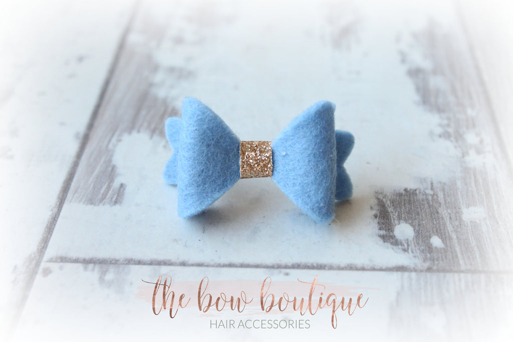 Mini baby felt gold centre bows | 25 Colours | Clip or bobble