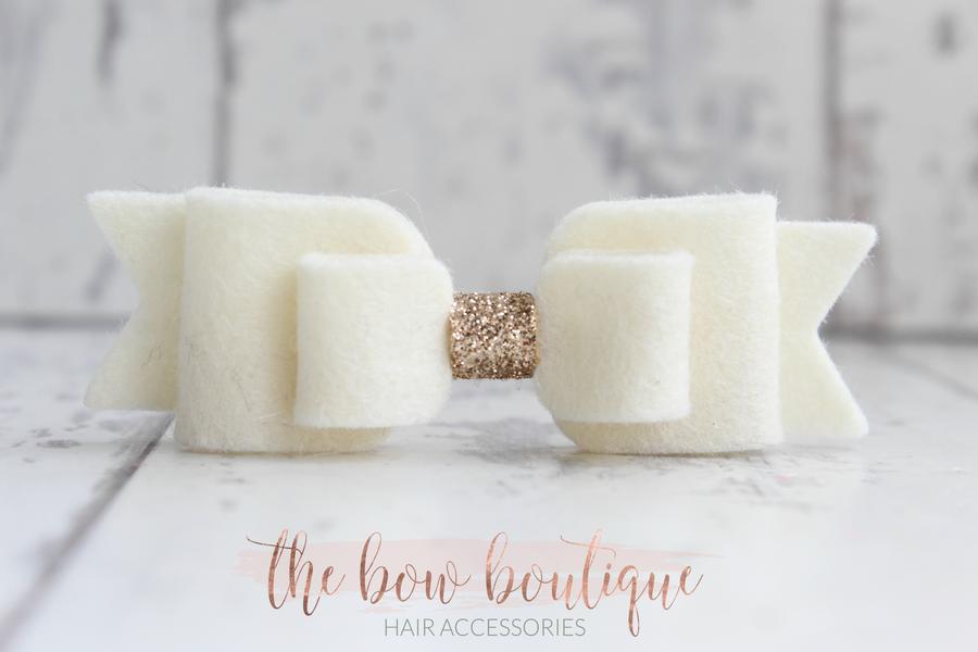 Double felt bows with gold centre | 25 colours | Clip or headband