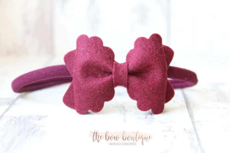 Small luxury scalloped felt bows | 23 Colours | Clip or headband