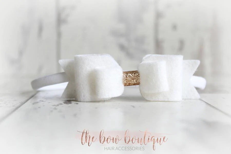 Double felt bows with gold centre | 25 colours | Clip or headband