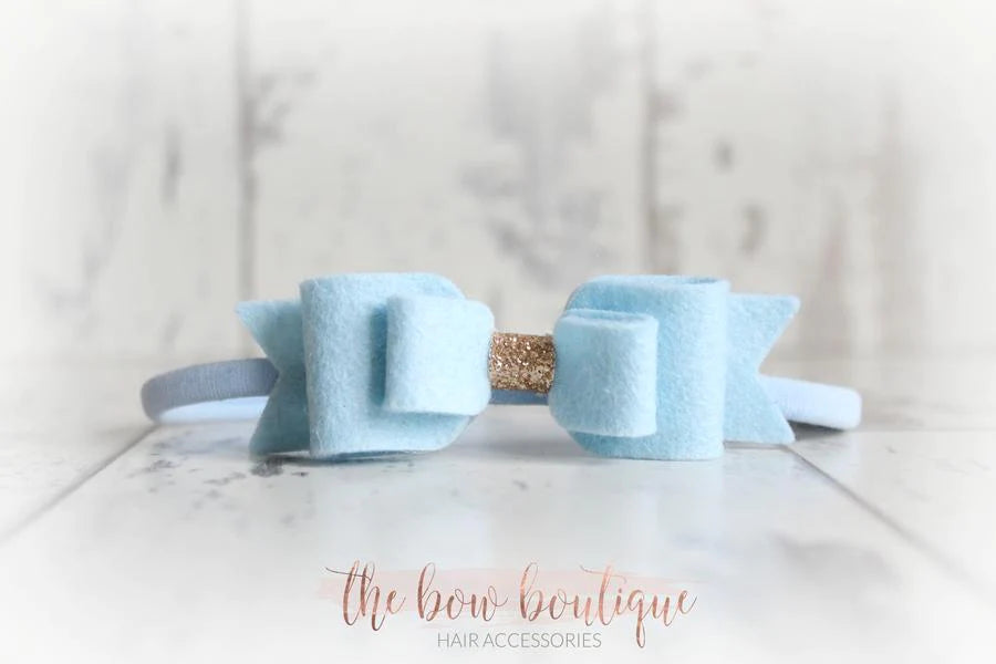 Double felt bows with gold centre | 25 colours | Clip or headband