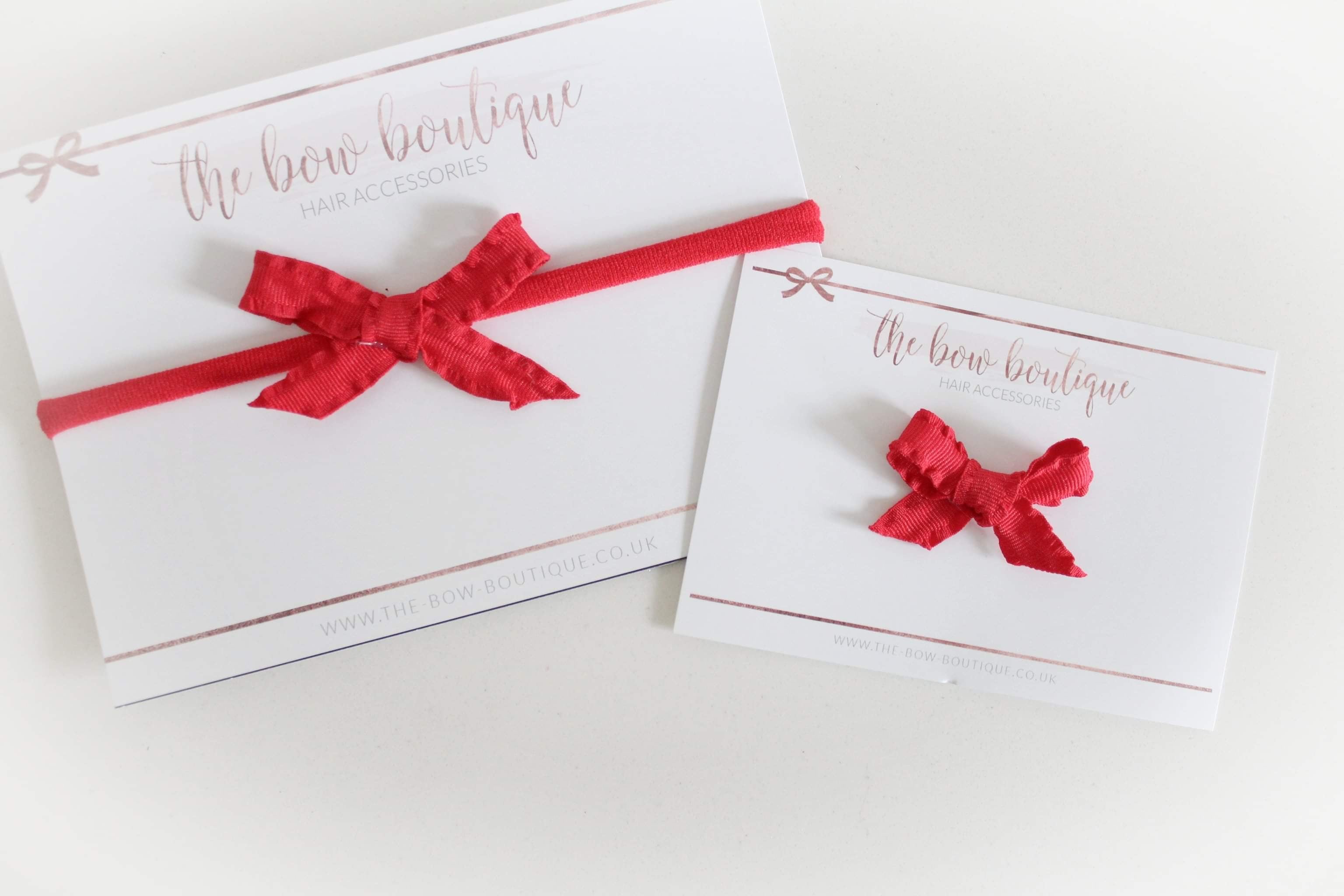 Hand tied ruffle red bows | Clip or headband