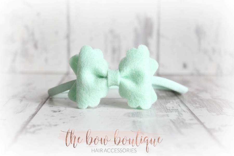 Small luxury scalloped felt bows | 23 Colours | Clip or headband