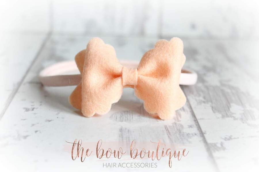 Small luxury scalloped felt bows | 23 Colours | Clip or headband