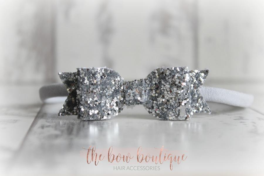 Silver small glitter bow | Clip or headband