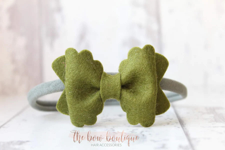 Small luxury scalloped felt bows | 23 Colours | Clip or headband