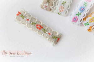 Embroidered floral lined clip (9 colours I 2 sizes )