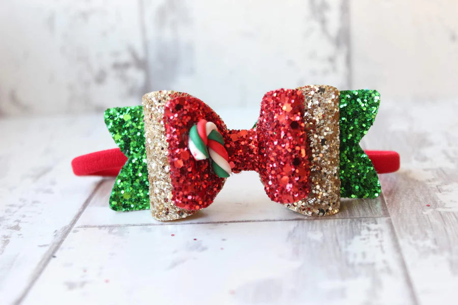 Christmas candy cane glitter bow | Clip or headband