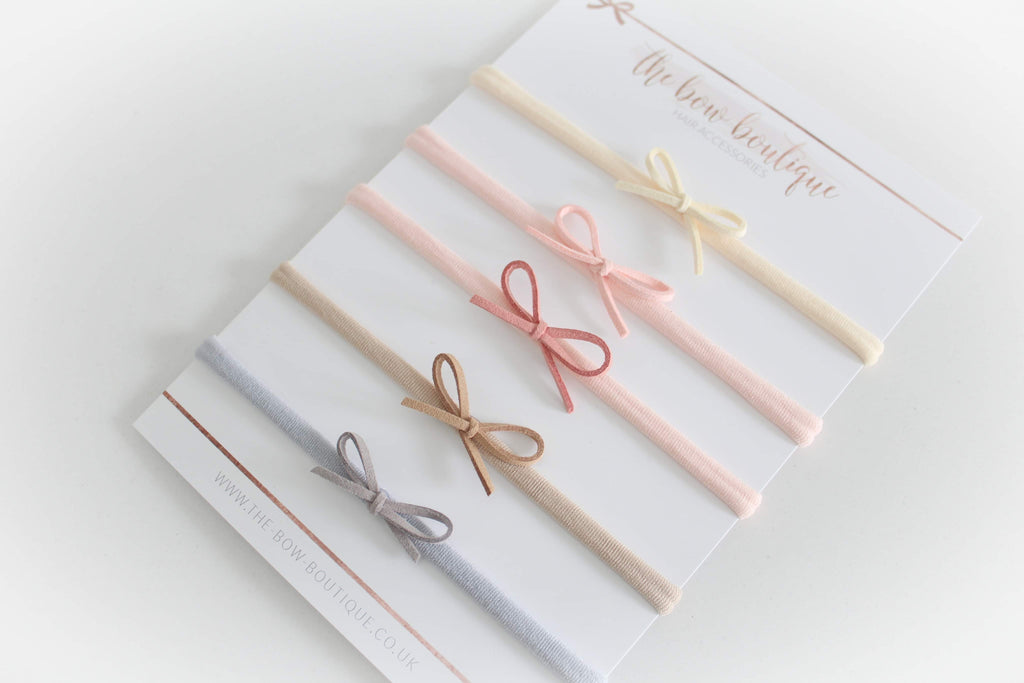 Petite neutral suede bow headbands