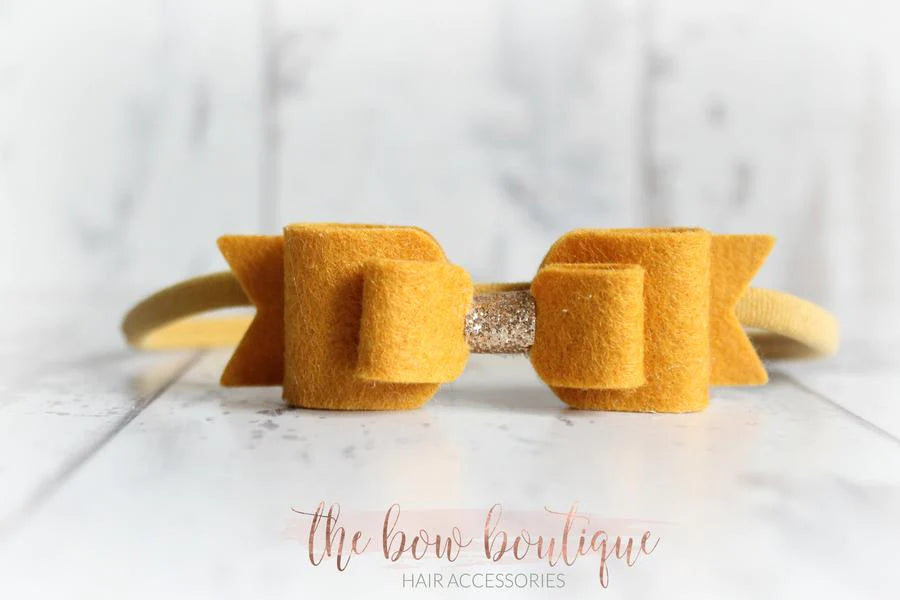 Double felt bows with gold centre | 25 colours | Clip or headband