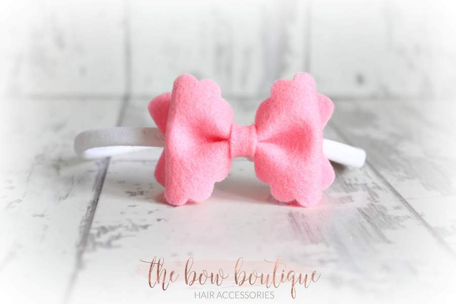 Small luxury scalloped felt bows | 23 Colours | Clip or headband